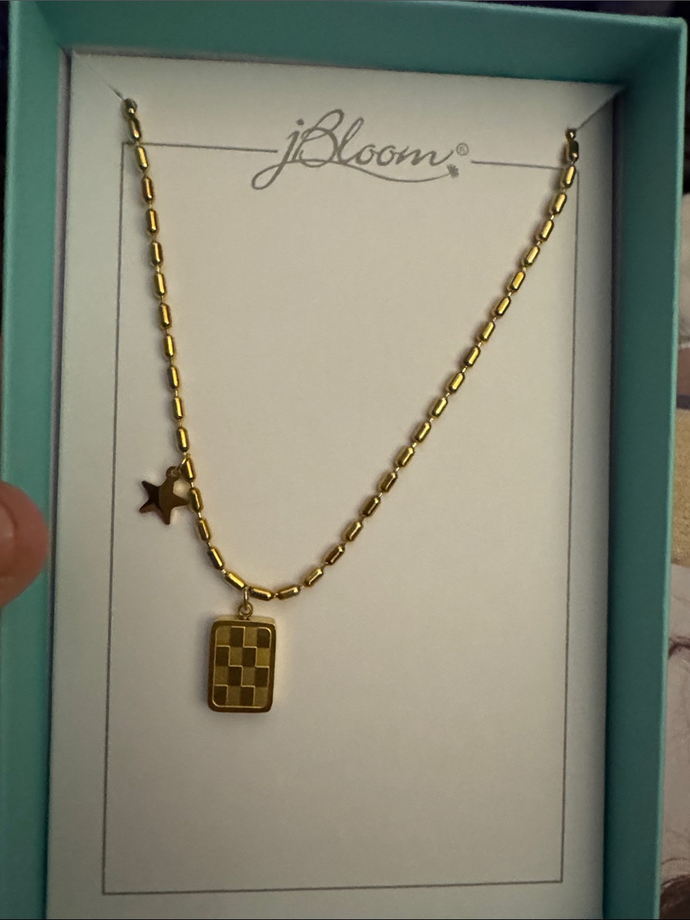 bloom Zora Gold Stainless Steel Checkerboard Pendant Necklace with Star Charm